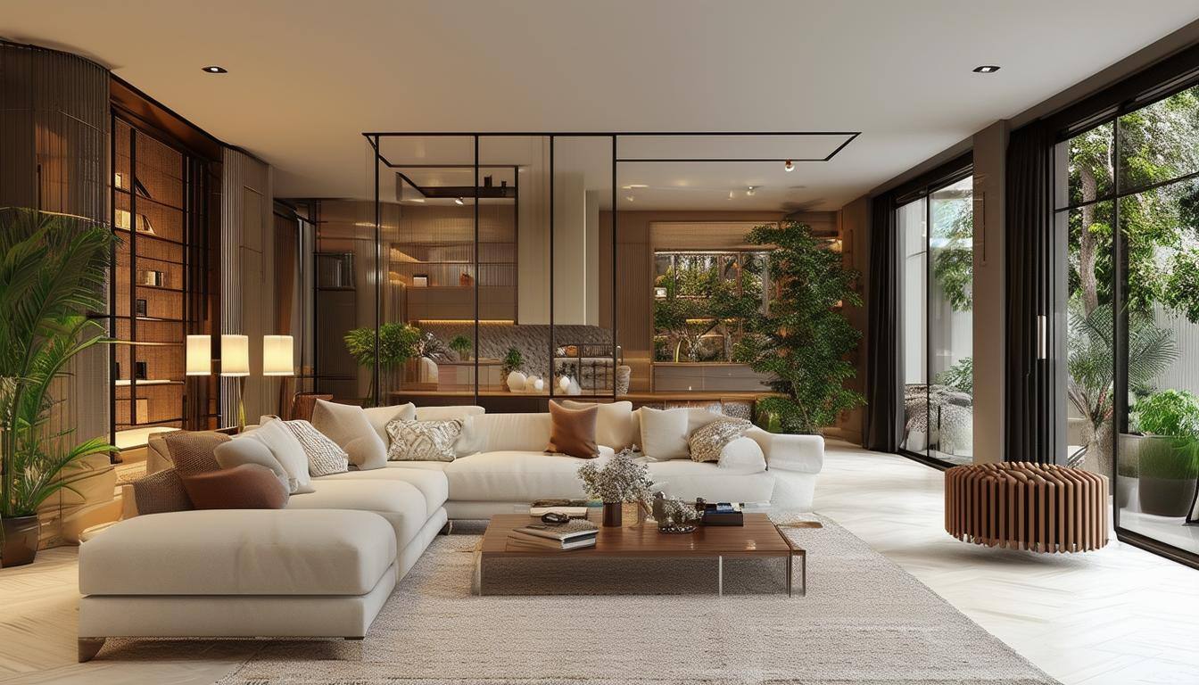 a cozy living room with open walkways