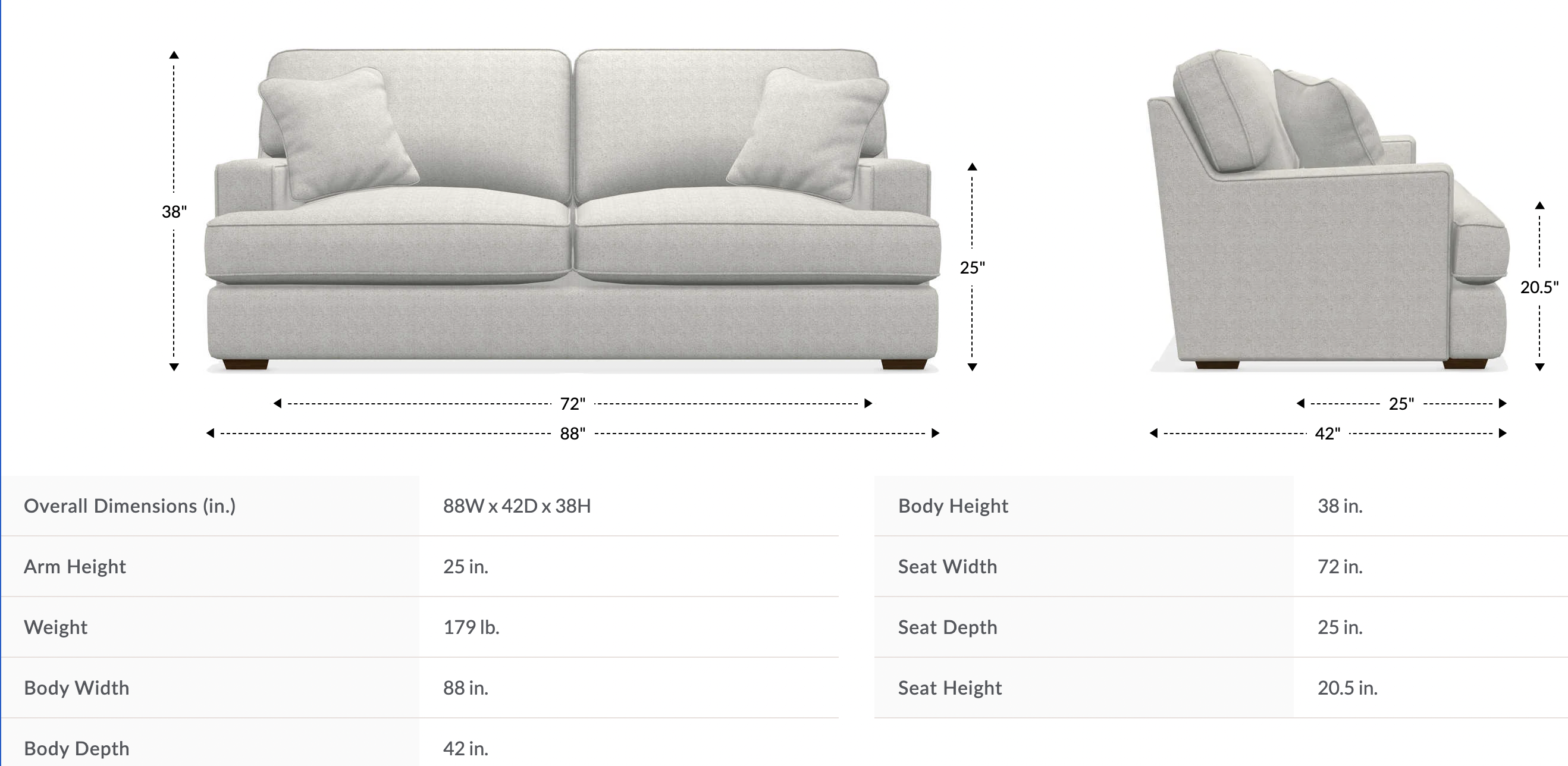 paxton sofa size and dimensions