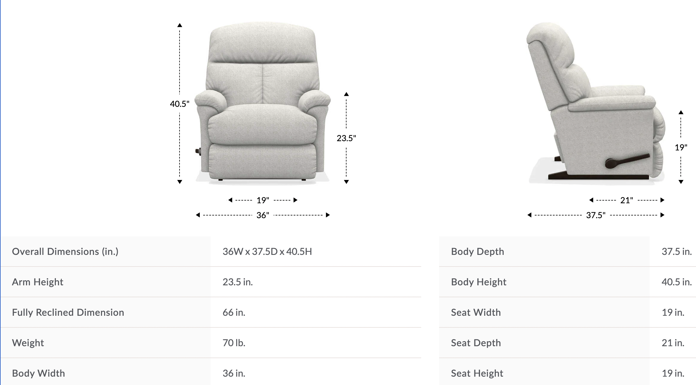 reed rocking recliner dimensions