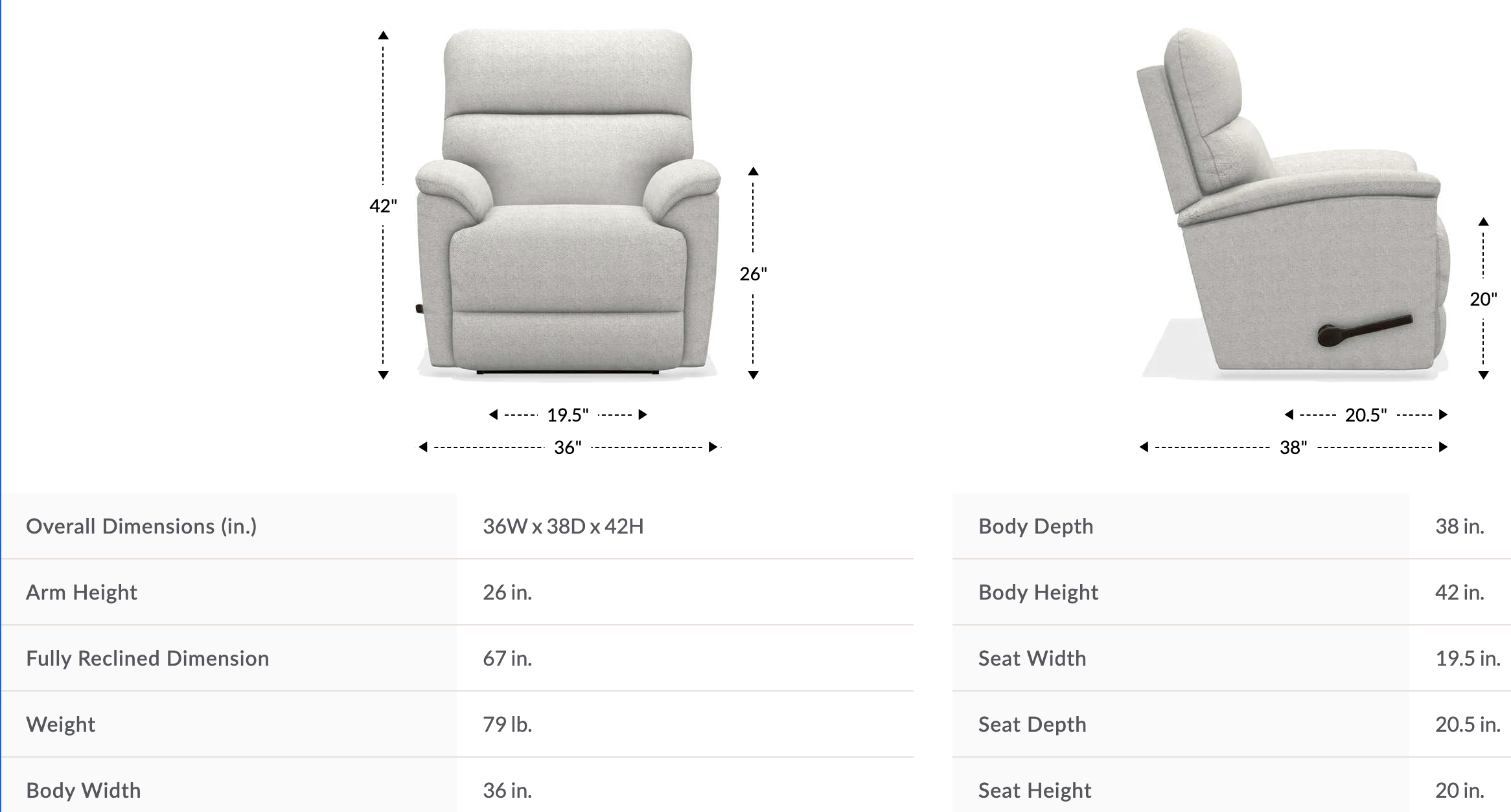 trouper rocking recliner size