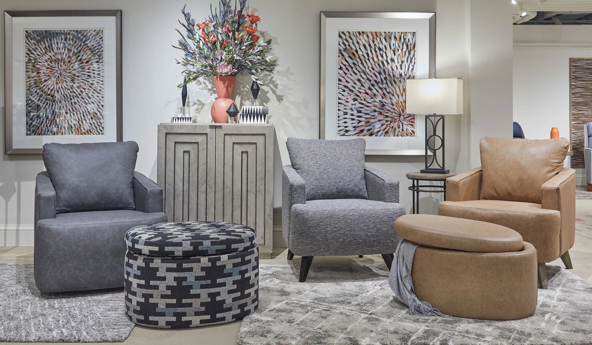 accent chair selections in furniture show room