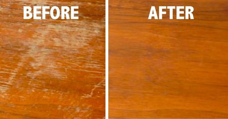 before and after of scratches on wooden table