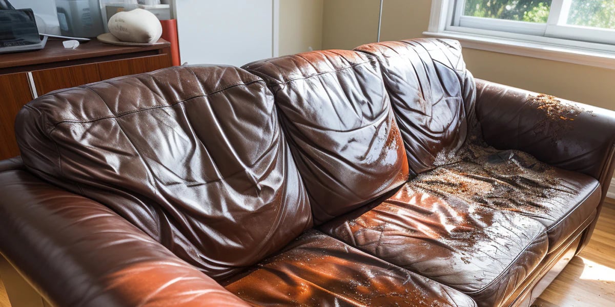 brown leather couch puddling