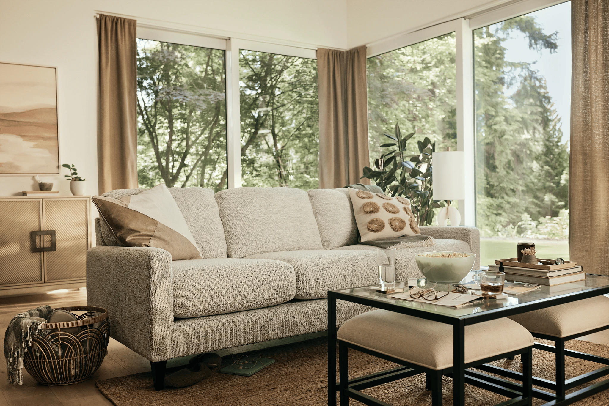 designed living room with sofa and coffee table