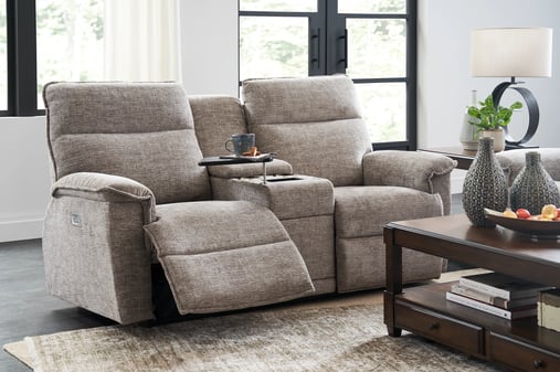 fabric reclining loveseat in living room