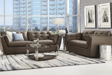 grey leather sofa and loveseat in living room