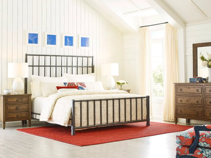 king metal bed in bedroom