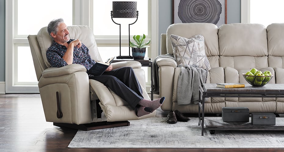 man enjoying lazy boy recliner in living room