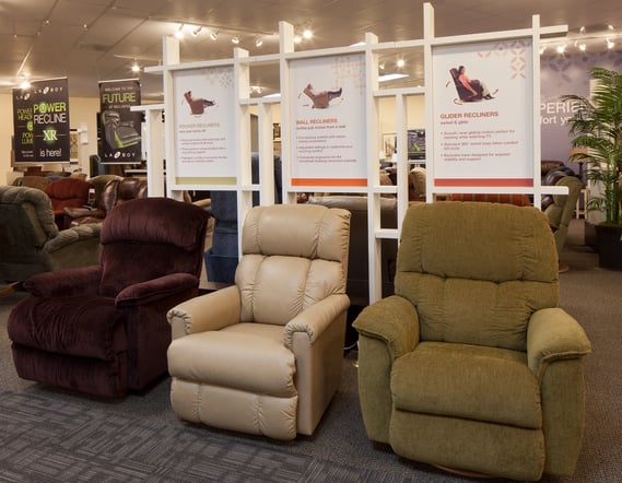 recliner chairs in furniture showroom