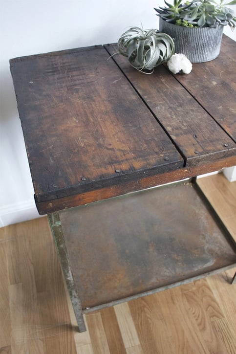 rusty metal on wood coffee table