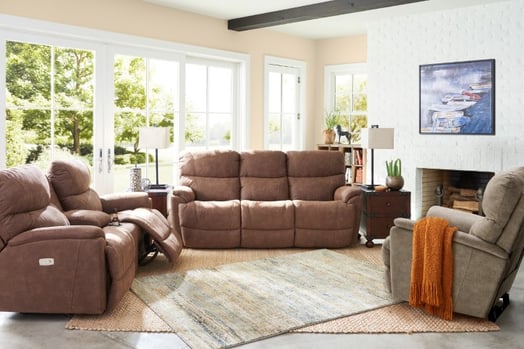 tan trouper reclining sofa in living room